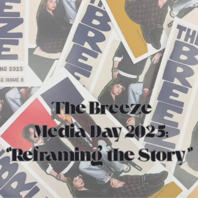 The team name in bold font over a image of several copies of The Breeze, a Chaffey College student newspaper
