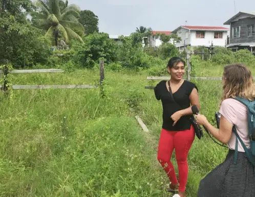 Natasha Houston and&nbsp;reporter. Image by&nbsp;Campbell Rawlins. Guyana, 2017.