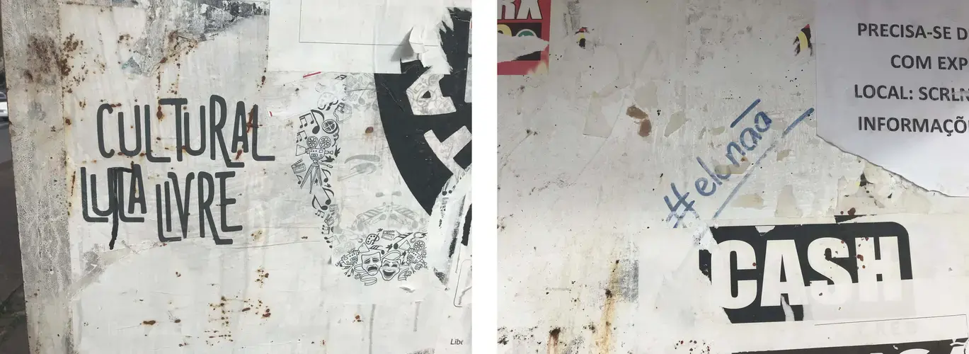 Graffiti seen on the walls of bus stops in Brasília&nbsp;as a form of protest against the election of President Jair Bolsonaro and the imprisonment of former President Lula. Image by Rafael Lima. Brazil, 2019.&nbsp;