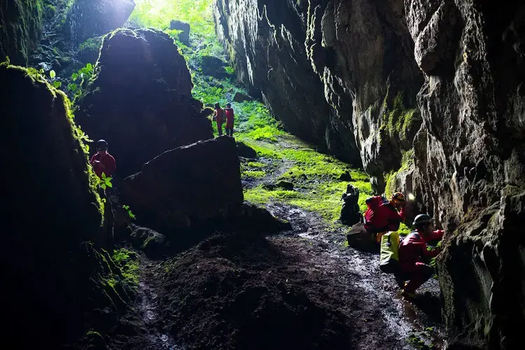 In a survey of Santander in northeastern Colombia, scientists explore one of the mountainous region's many caves. Image by Felipe Villegas / Colciencias / Humboldt Institute. Colombia, 2017.&nbsp;