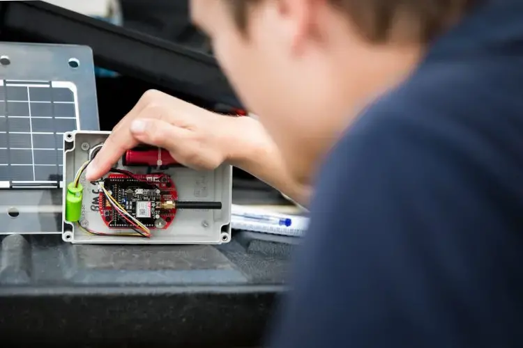 A close-up of a sensor being installed for Cambodia's EWS1294 flood detection system. &nbsp;Data from these sensors is now being used to create AI capability for potentially detecting 'false positive' alarms, and predicting flood risk. Image by Nickie Mariager-Lam for People In Need. Cambodia, 2018.