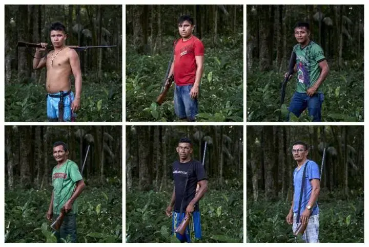 Members of the vigilante group that protects indigenous Maró territory. Brazil, 2019. Image by Pablo Albarenga.<br />