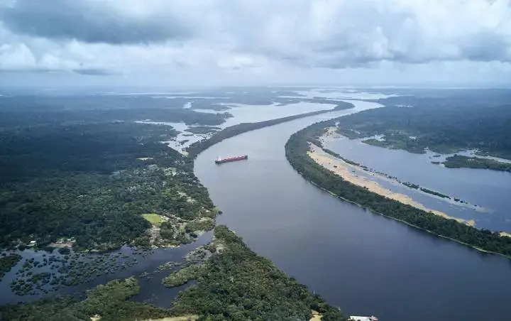 Aerial view of the trombetas river. Image by Pablo Albarenga. Brazil, 2019.