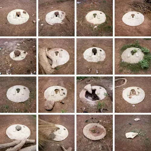 Unused concrete slabs, meant to be the base of latrines from a 2008 project, photographed 2013–2014, Wantugu, Northern Region, Ghana. Images by Peter&nbsp;DiCampo. Ghana, 2013-2014.