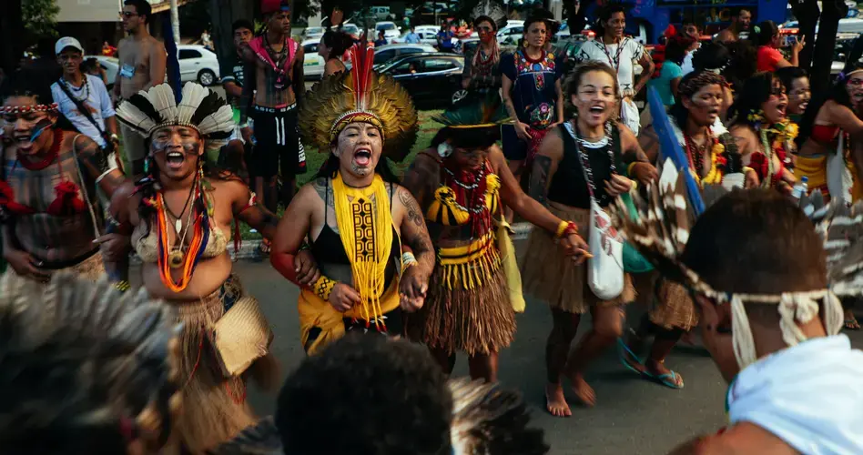 A recent protest in the capital Brasilia was the largest gathering of Indigenous people in Brazil's history. Image by Sam Eaton. Brazil, 2018.