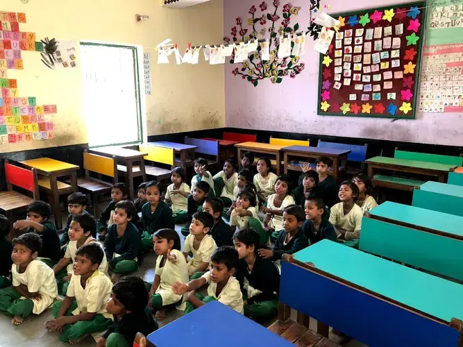 Less than two decades later, Pardada Pardadi is a now a kindergarten-through-12th-grade operation, in several larger buildings on a spacious campus.&nbsp;With 1,400 female students, it runs at capacity. Image by Annalisa Merelli. India, 2018.&nbsp;