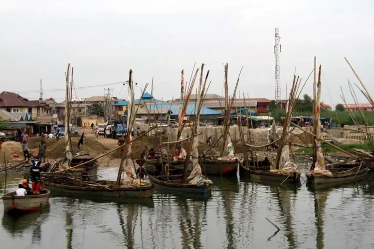 Iyana Oworo, a sand mining hub in Lagos. Image by Saheed Olugbon. Nigeria, 2017.<br />