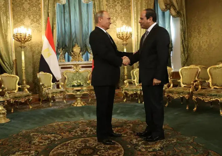 Russian President Vladimir Putin and Egyptian President Abdel Fattah el-Sissi during their talks in Moscow in 2015. It was Sissi’s third visit since taking office in 2012. Image by Sasha Mordovets. Russia, 2015.&nbsp;