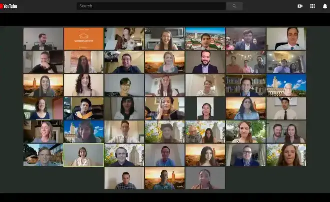 Dell Medical School students recite the Hippocratic oath at their virtual graduation (screenshot).&nbsp;Image by Dell Medical School Graduation. United States, 2020.