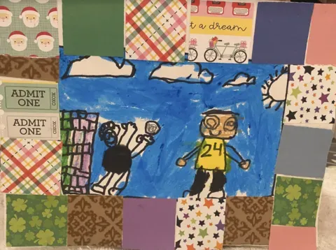 close-up of student paper quilt