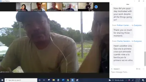 Screenshot from a Zoom meeting between Charles Sanderson's high school class, filmmakers Sana Malik and Ingrid Holmquist, and subject of their documentary film Winny Contreras.