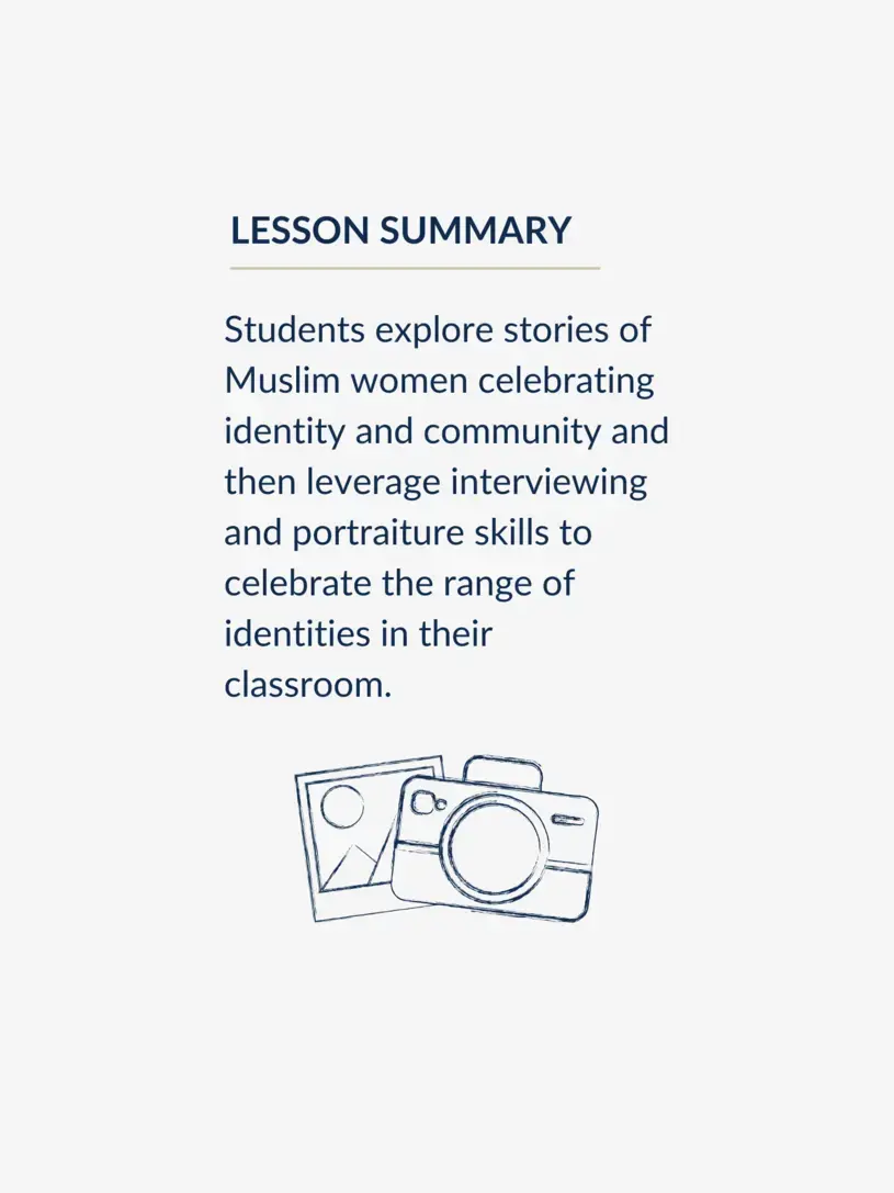Students explore stories of Muslim women celebrating identity and community and then leverage interviewing and portraiture skills to celebrate the range of identities in their classroom.