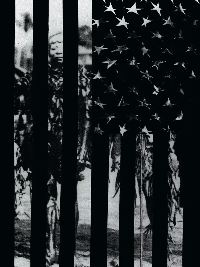 Black and white image of the American flag