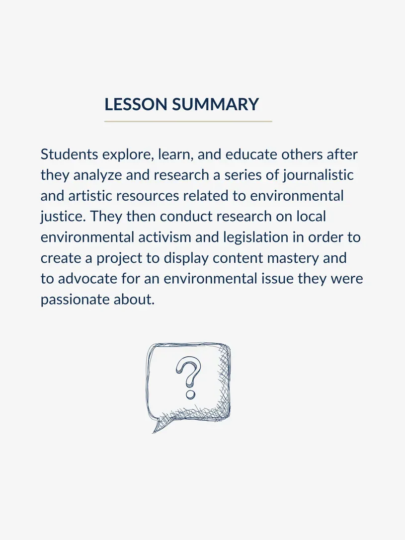 A dialogue bubble with a question mark in the center below the lesson summary