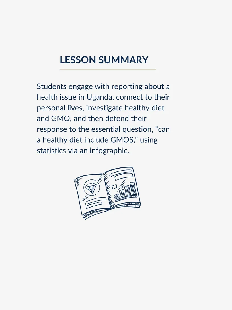 Graphic of a notebook with charts underneath the description for the lesson.