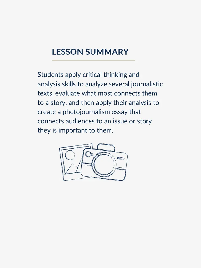 Graphic of a camera below text outlining the summary of the lesson
