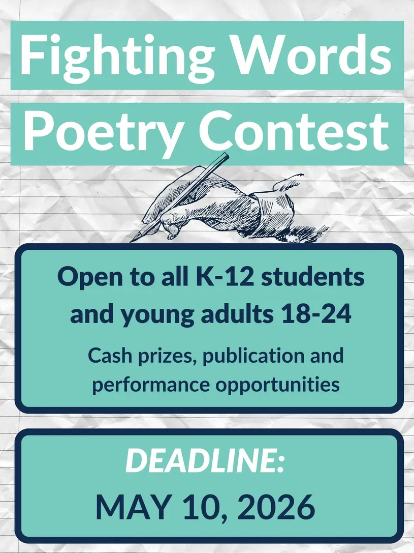 Fighting Words Poetry Contest graphic with a deadline of May 10, 2026