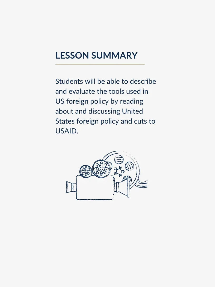 illustration of a film camera under a text summary of the lesson