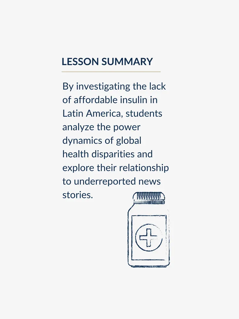 illustration of medicine bottle beneath text summary of lesson