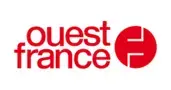 Ouest France is written in red letters. To the right, there is a red circle with two white lines.
