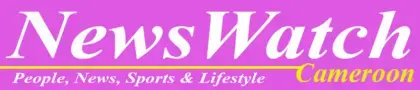 News Watch is written in white letters while Cameroon is written in yellow letters. The logo has a pink background.