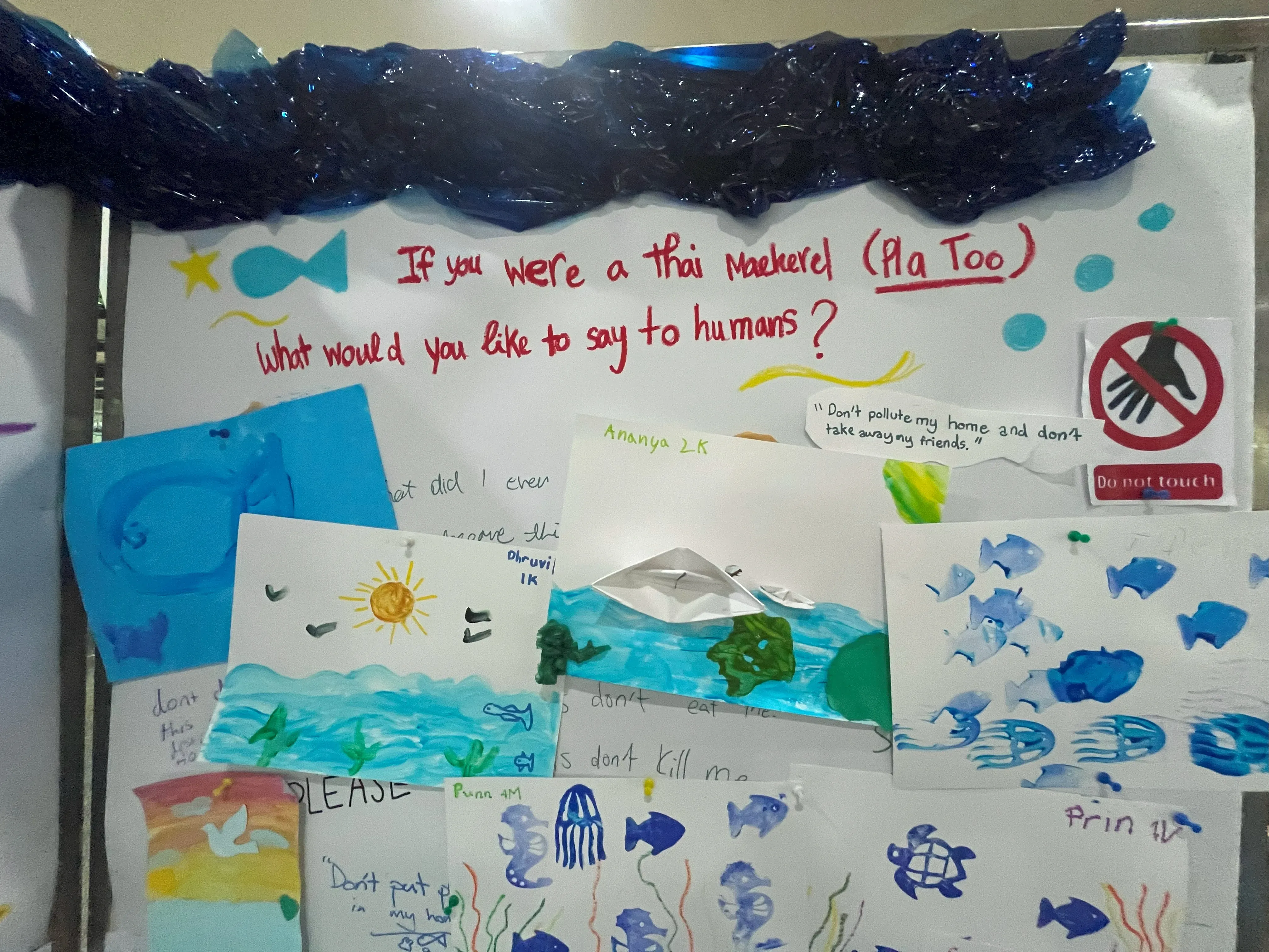 Artwork by primary school pupils at the pop-up art exhibition