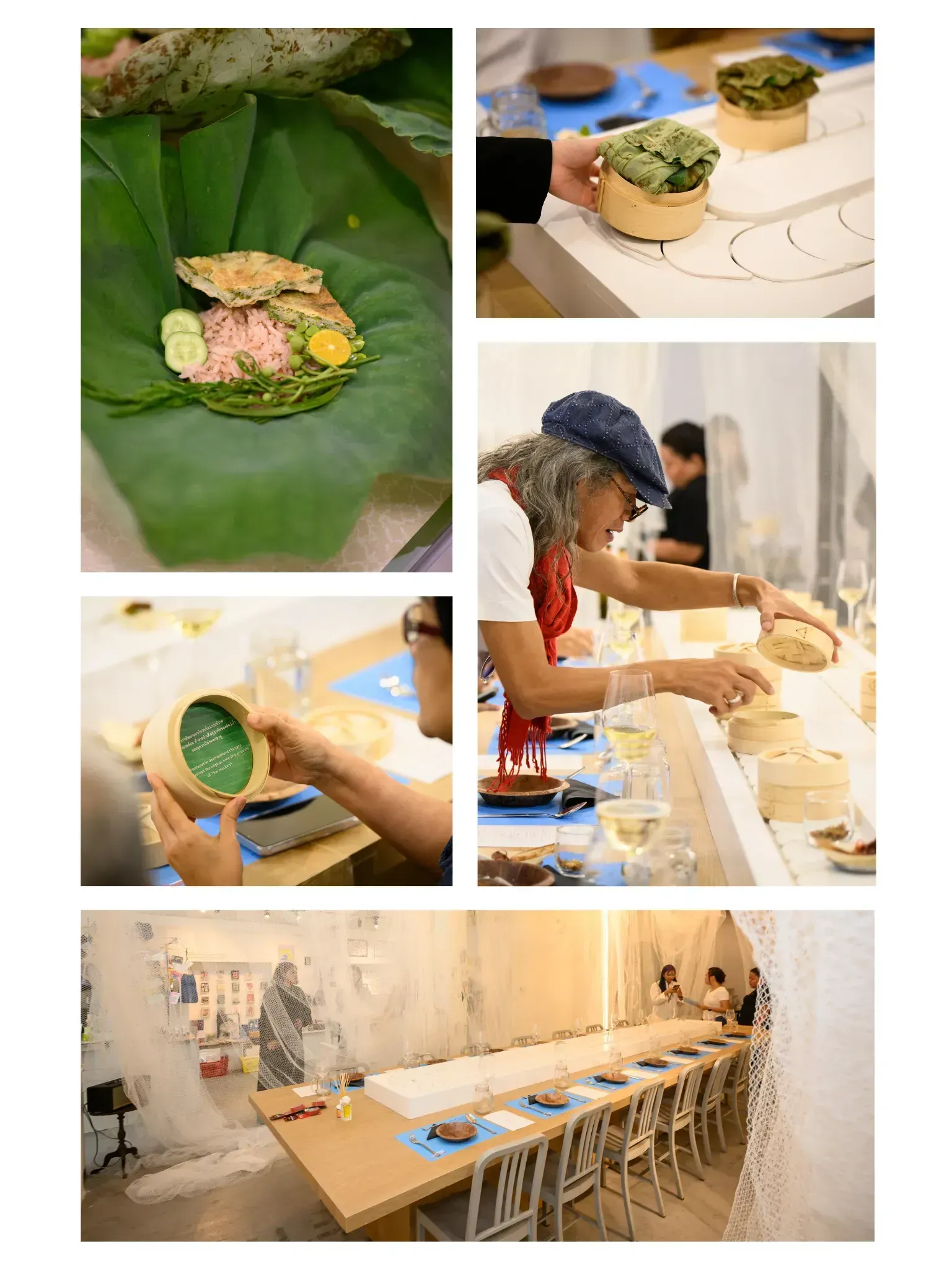 The dinner at “The Vanishing Feast” event was presented on a sushi-style conveyor belt, meant to serve as a metaphor for the cycle of “industrialization and commodification of food.” Images courtesy of Art4C and the Faculty of Fine and Applied Arts at Chulalongkorn University in Bangkok, Thailand. 2024.