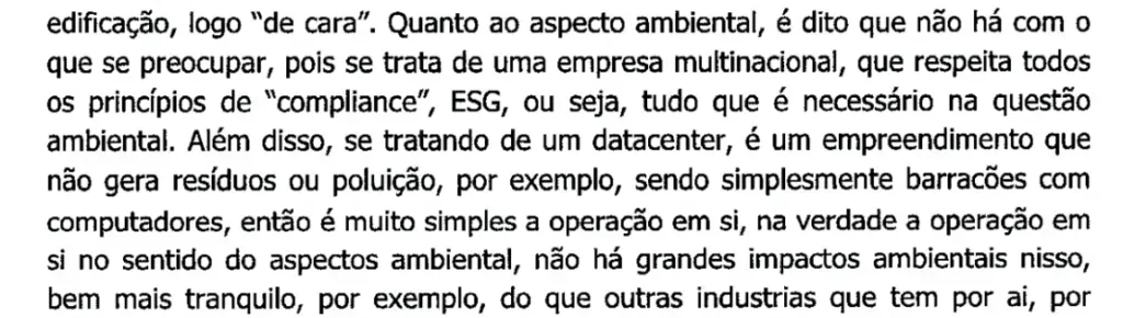 Trecho de ata de reunião do Conselho Municipal de Planejamento e Gestão Territorial Ambiental de Limeira