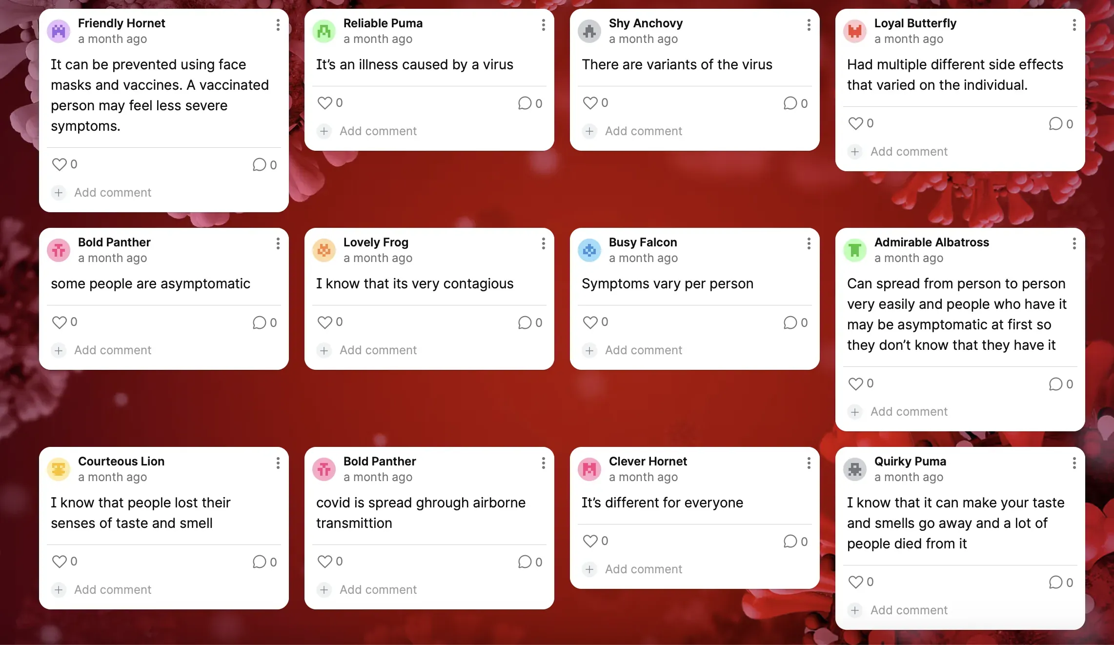 grid of student padlet responses