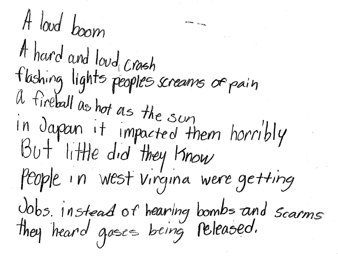 Student poem 3: hand written student poem about atomic bomb