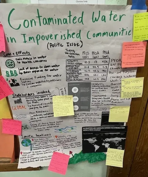 handwritten student poster with sticky notes