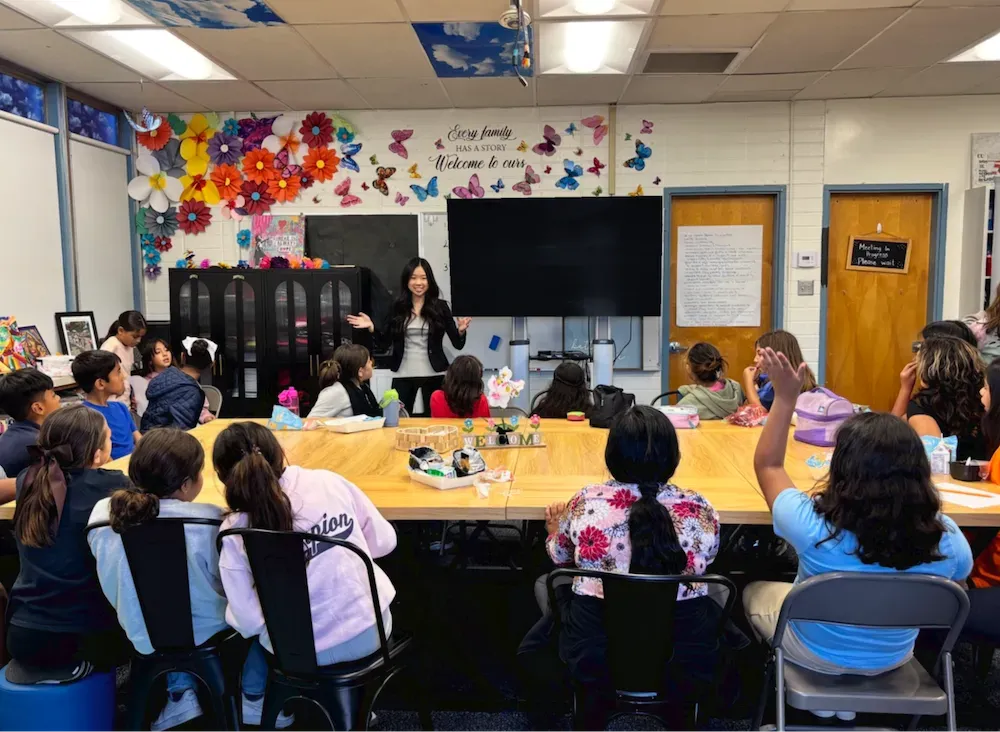 Caden Choi is invited by Team Kids to facilitate a session with 4th and 5th graders in Tustin, California on the foundations of storytelling and photojournalism. Image by Marisol Flores. United States, 2025.
