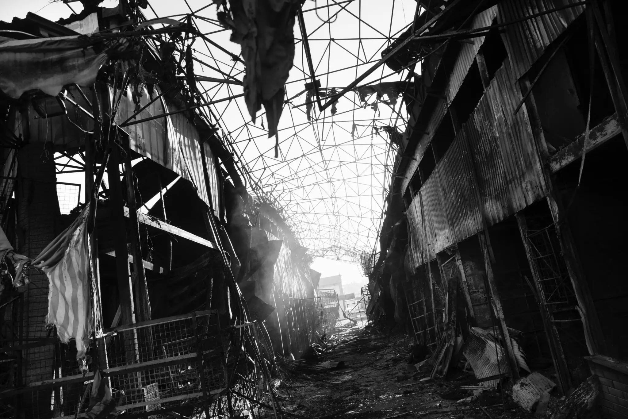 A market destroyed by shelling 