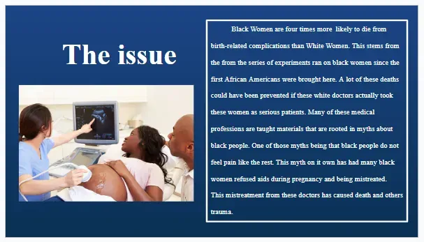Slide 1 of student presentation presenting the issue