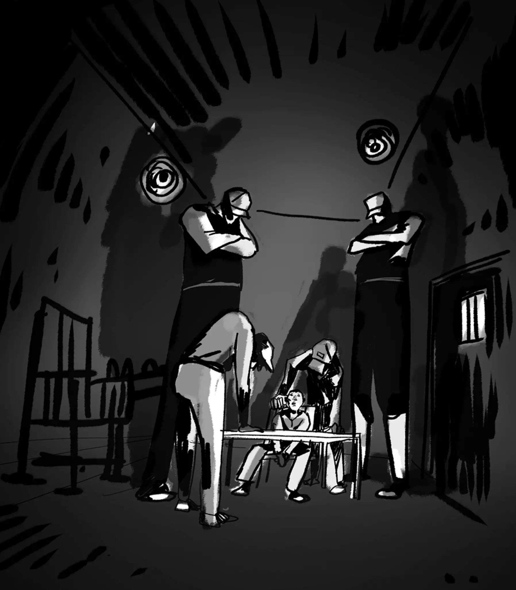 Black and white sketch illustration.