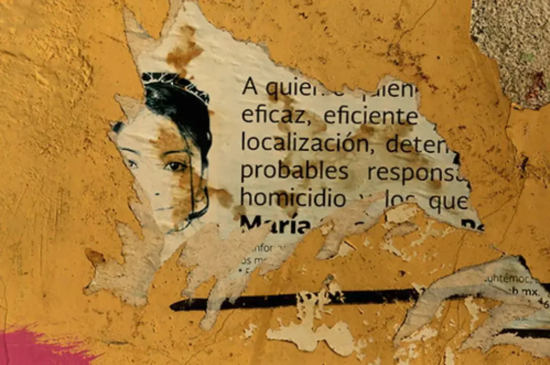 A poster for María Guadalupe Pérez Montes is displayed. Image by Erika Schultz. Mexico, 2020.