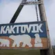 A sign welcoming visitors to polar bear central. Image by Nick Mott. United States, 2019.
